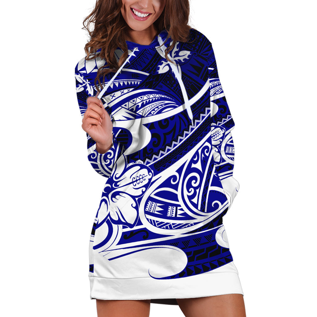 Polynesian Tribal Hoodie Dress Blue