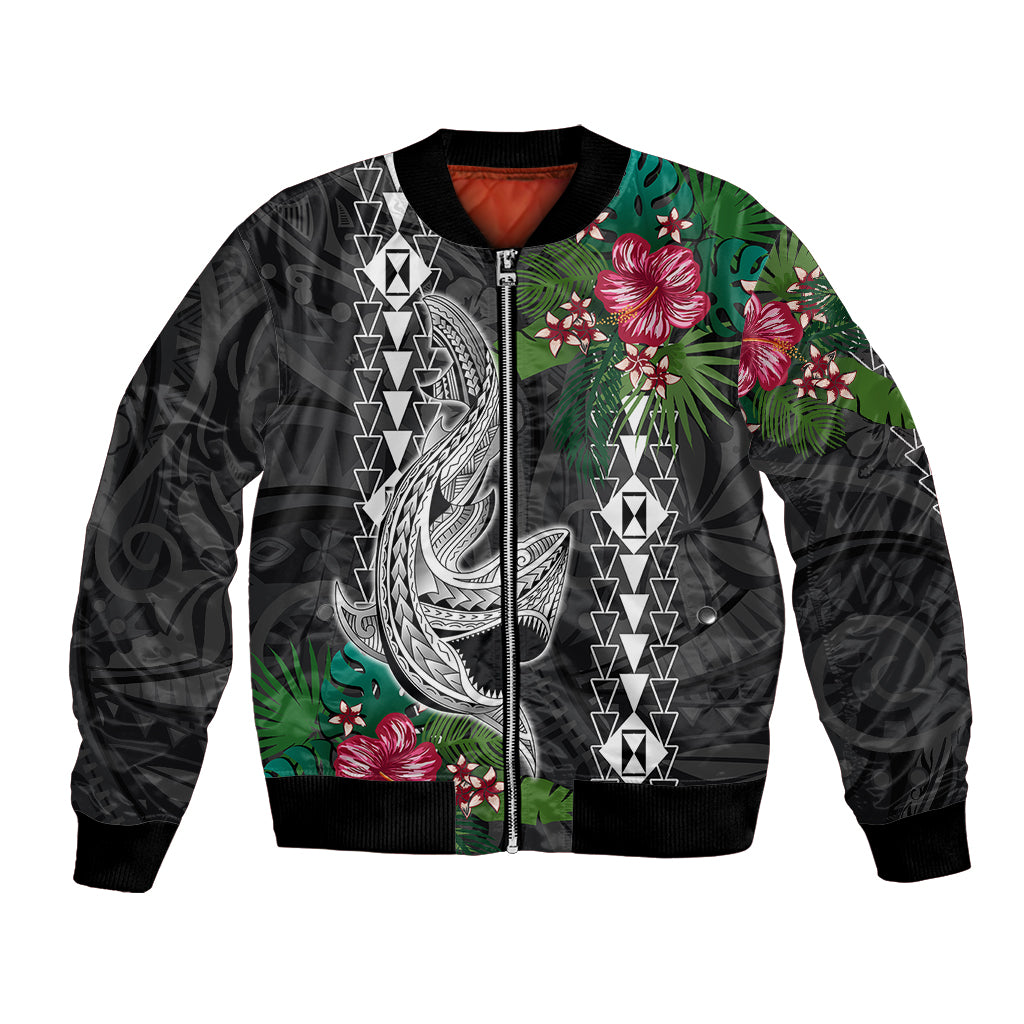 Hawaii Kakau Bomber Jacket Mix Sharks Polynesian Hibiscus