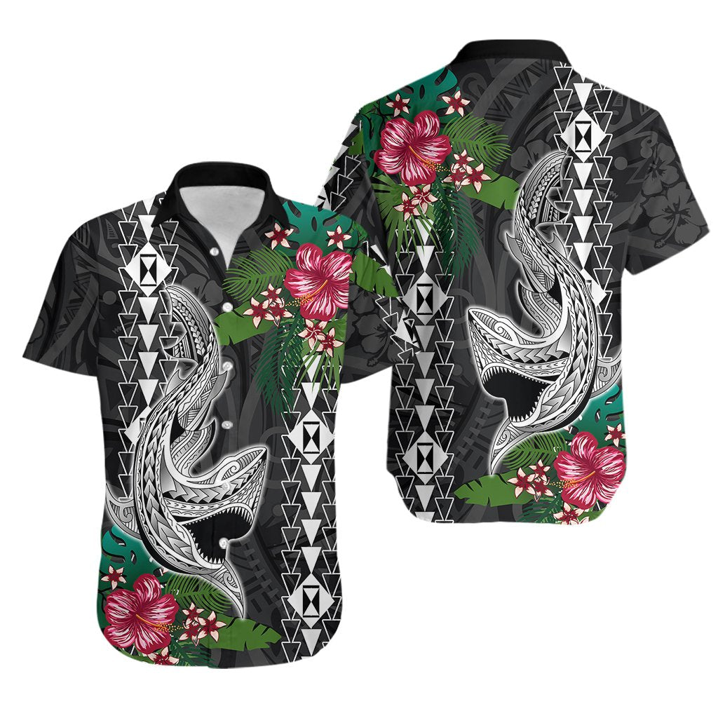 Hawaii Kakau Hawaiian Shirt Mix Sharks Polynesian Hibiscus