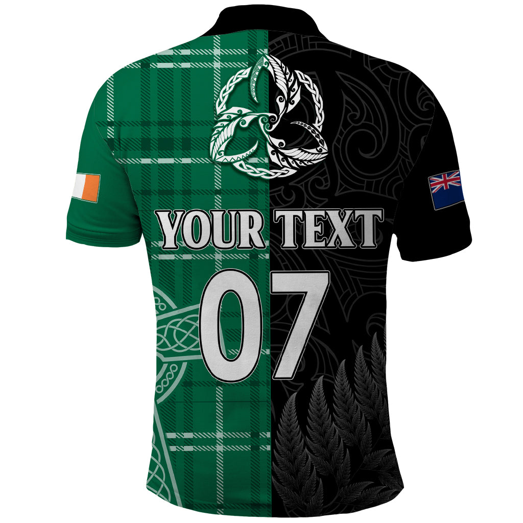 Personalised New Zealand Mix Ireland Rugby Polo Shirt Celtic Knot Mix Silver Ferns