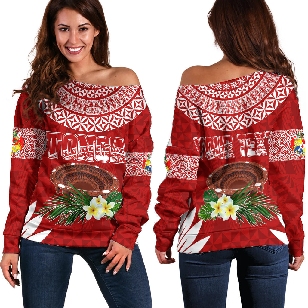 Personalised Tonga Independence Day Off Shoulder Sweater Kumete Kava Bowl With Plumeria