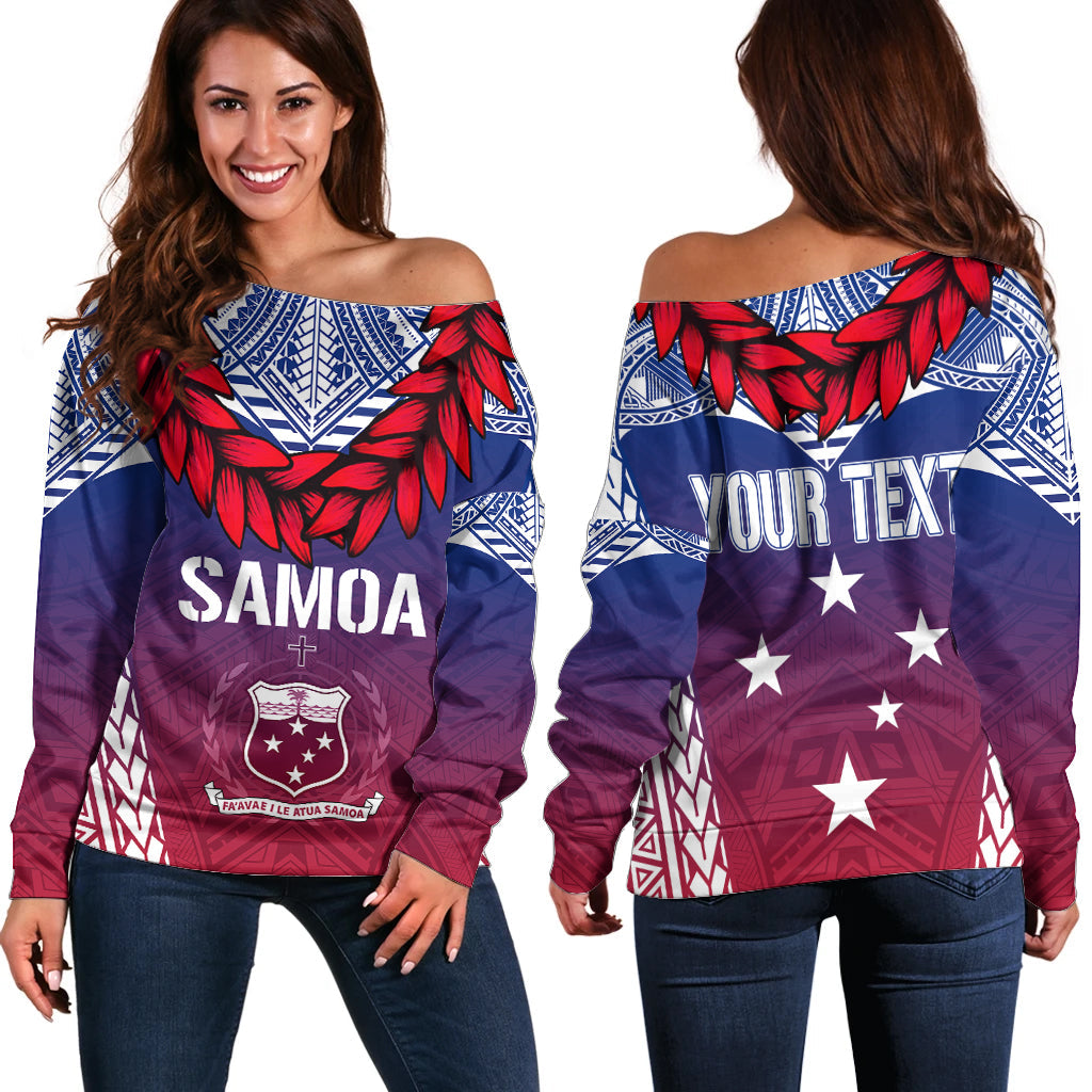 Personalised Samoa Independence Day Off Shoulder Sweater Ula Fala Gradient Color