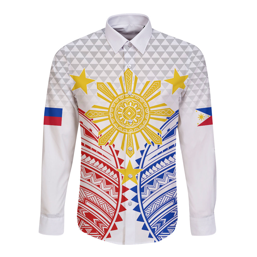 Philippines Independence Day Long Sleeve Button Shirt Tribal Sun and Stars Ver 01