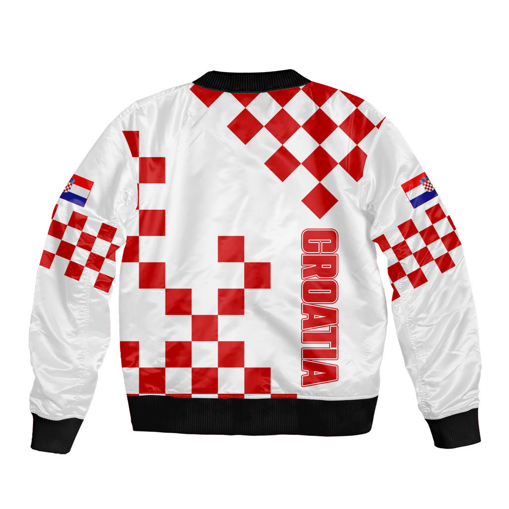 Croatia National Day Sleeve Zip Bomber Jacket Checkerboard Hrvatska Simple Style 01