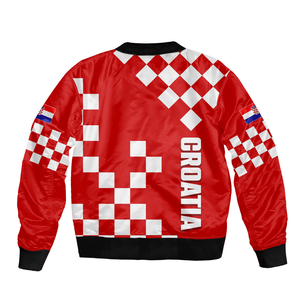 Croatia National Day Sleeve Zip Bomber Jacket Checkerboard Hrvatska Simple Style 02