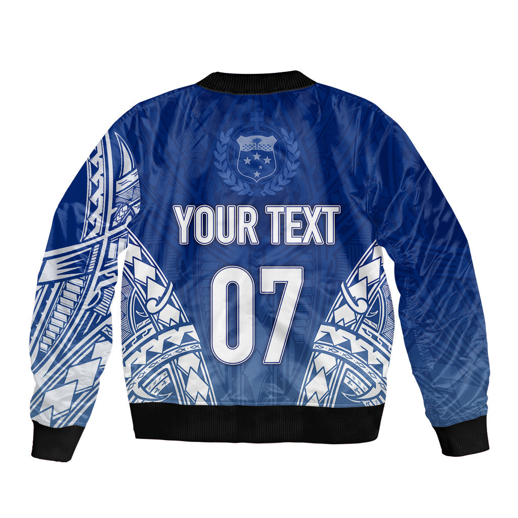 Personalised Samoa Rugby Bomber Jacket Manu Samoa Gradient Blue