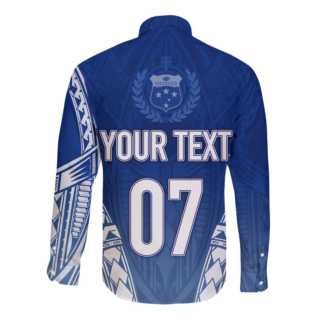 Personalised Samoa Rugby Long Sleeve Button Shirt Manu Samoa Gradient Blue