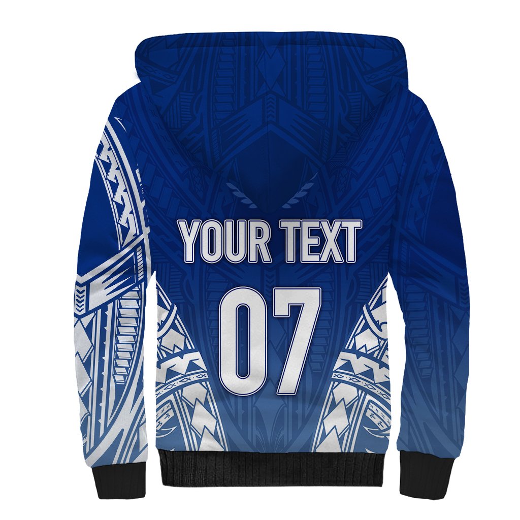 Personalised Samoa Rugby Sherpa Hoodie Manu Samoa Gradient Blue