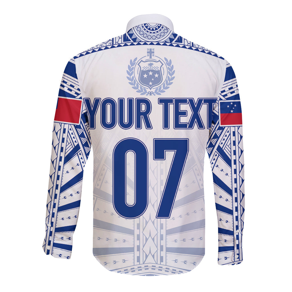 Personalised Samoa Rugby Long Sleeve Button Shirt Manu Samoa Gradient White