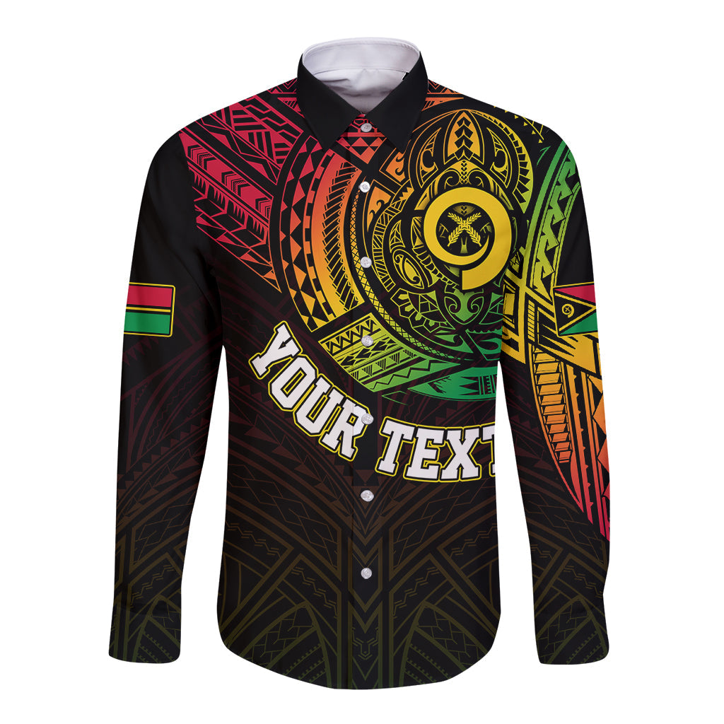 Personalised Vanuatu Long Sleeve Button Shirt Turtle Chest Tattoo Flag Color