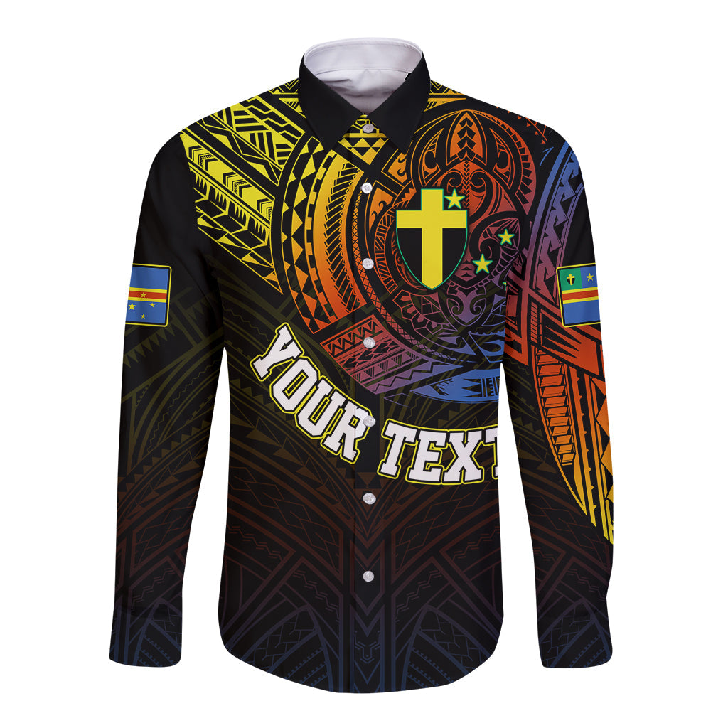 Personalised Vanuatu Long Sleeve Button Shirt Turtle Chest Tattoo Flag Color Tafea
