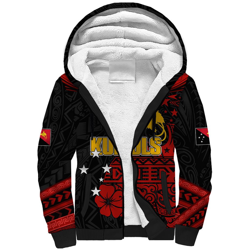 Personalised PNG Kumuls Rugby Sherpa Hoodie Motuan Mix Patterns