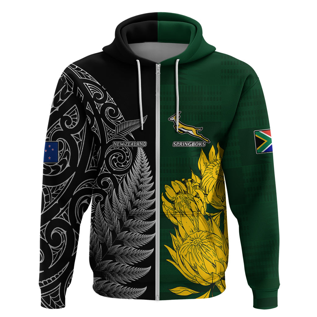 Personalised New Zealand Mix South Africa Rugby Hoodie Protea Vs. Silver Ferns