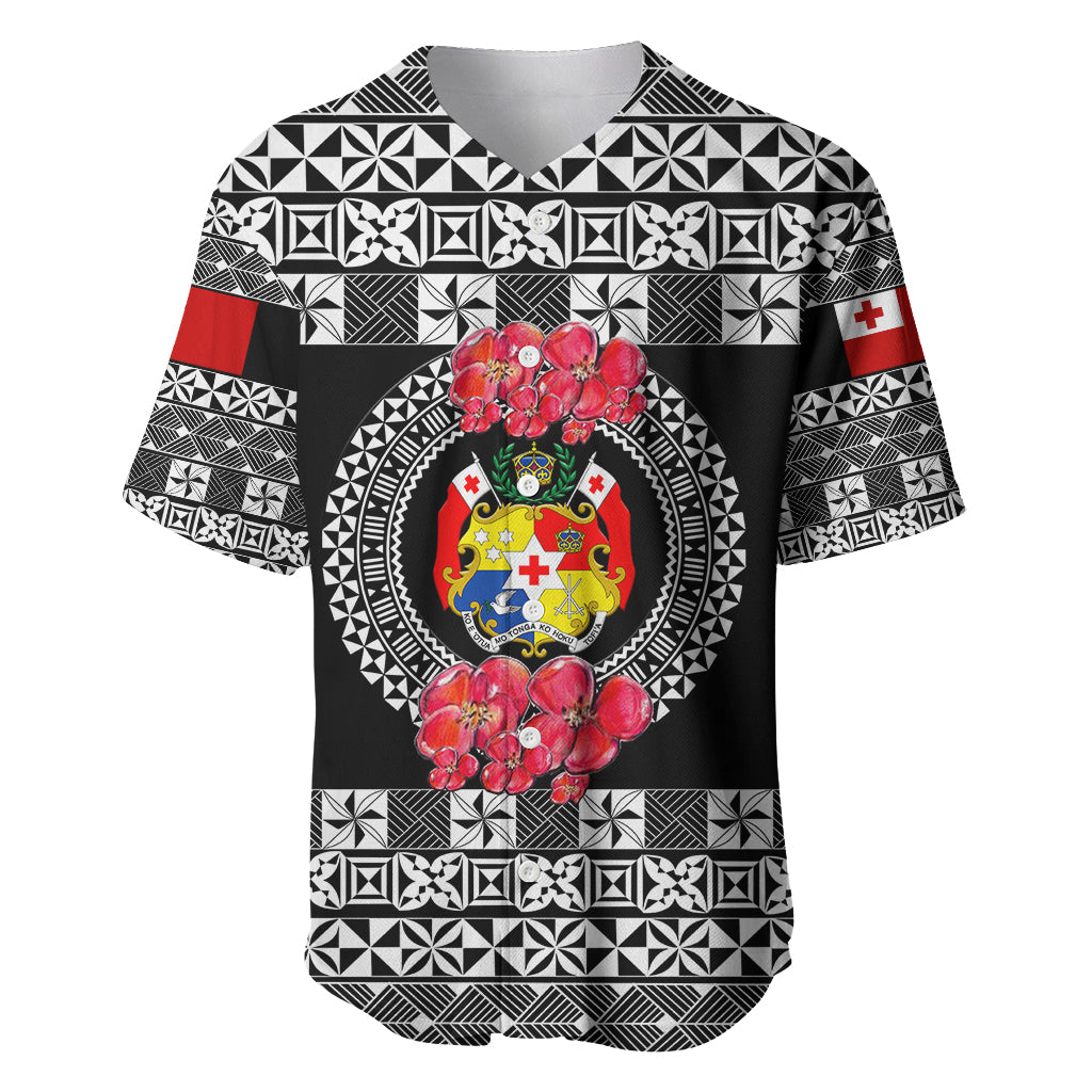 (Custom Personalised) Tonga Emancipation Day Baseball Jersey Independence Day Simple Ngatu Heilala Flower Black