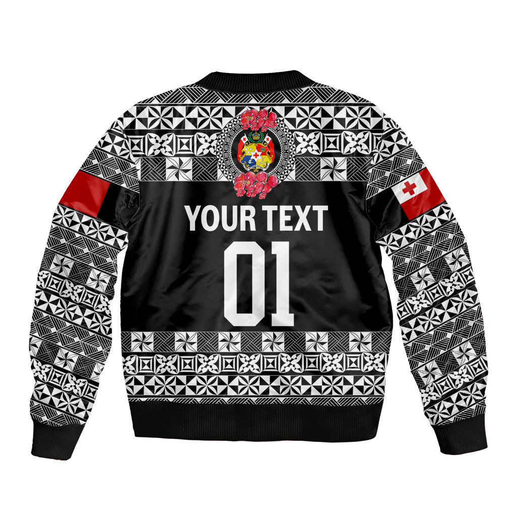 (Custom Personalised) Tonga Emancipation Day Bomber Jacket Independence Day Simple Ngatu Heilala Flower Black