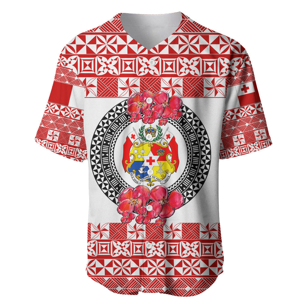 (Custom Personalised) Tonga Emancipation Day Baseball Jersey Independence Day Simple Ngatu Heilala Flower White Red