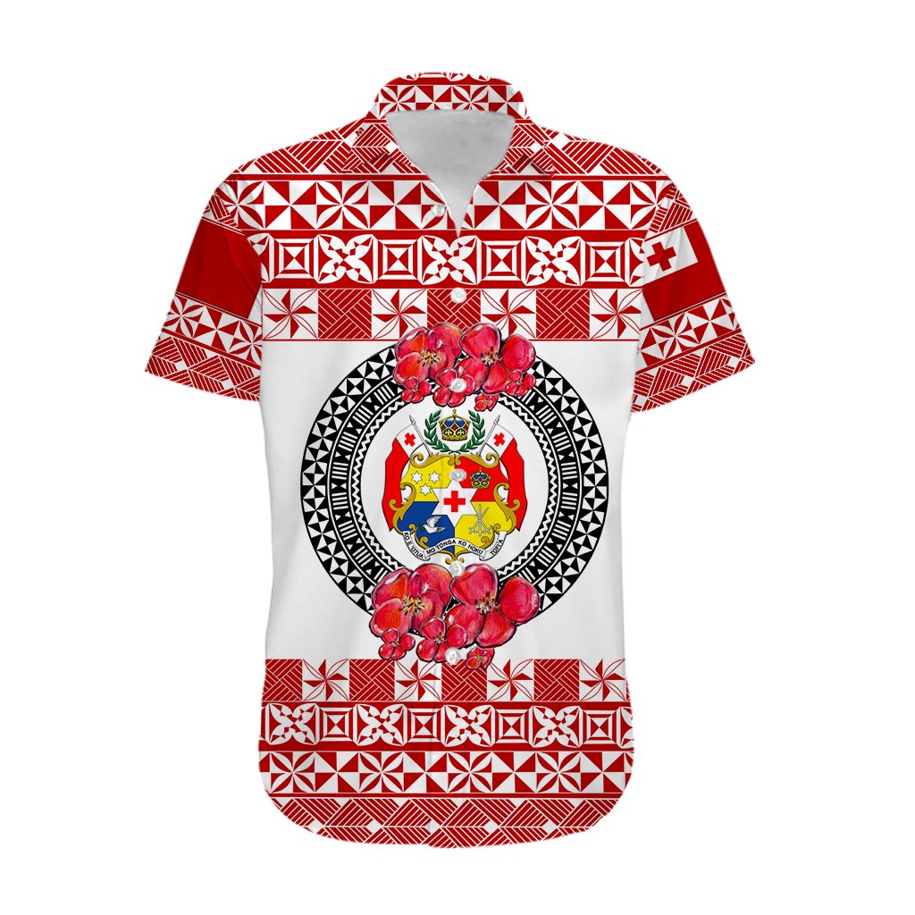Custom Personalised Tonga Emancipation Day Hawaiian Shirt Independence Day - Simple Ngatu Heilala Flower - White Red