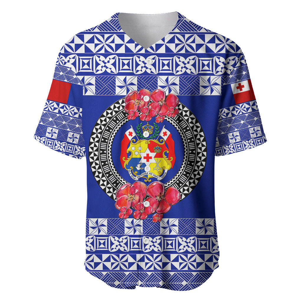(Custom Personalised) Tonga Emancipation Day Baseball Jersey Independence Day Simple Ngatu Heilala Flower Blue