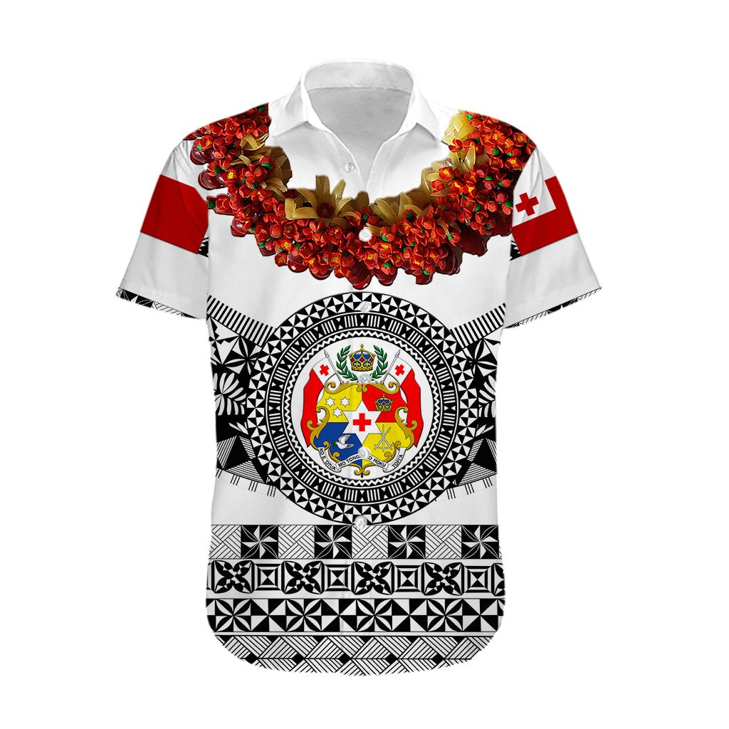Custom Personalised Tonga Emancipation Day Hawaiian Shirt Independence Day - Fancy Kahoa Heilala Flower - White Black