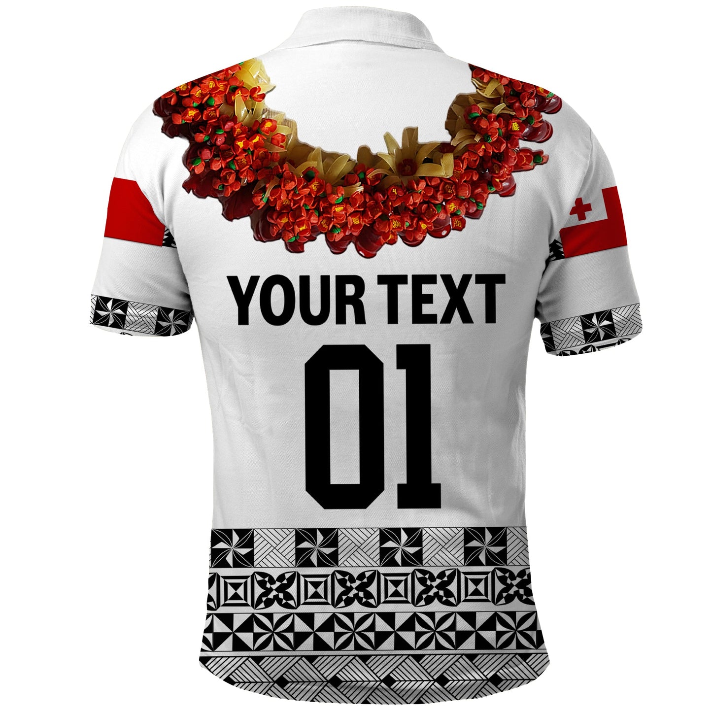 Custom Personalised Tonga Emancipation Day Polo Shirt Independence Day - Fancy Kahoa Heilala Flower - White Black