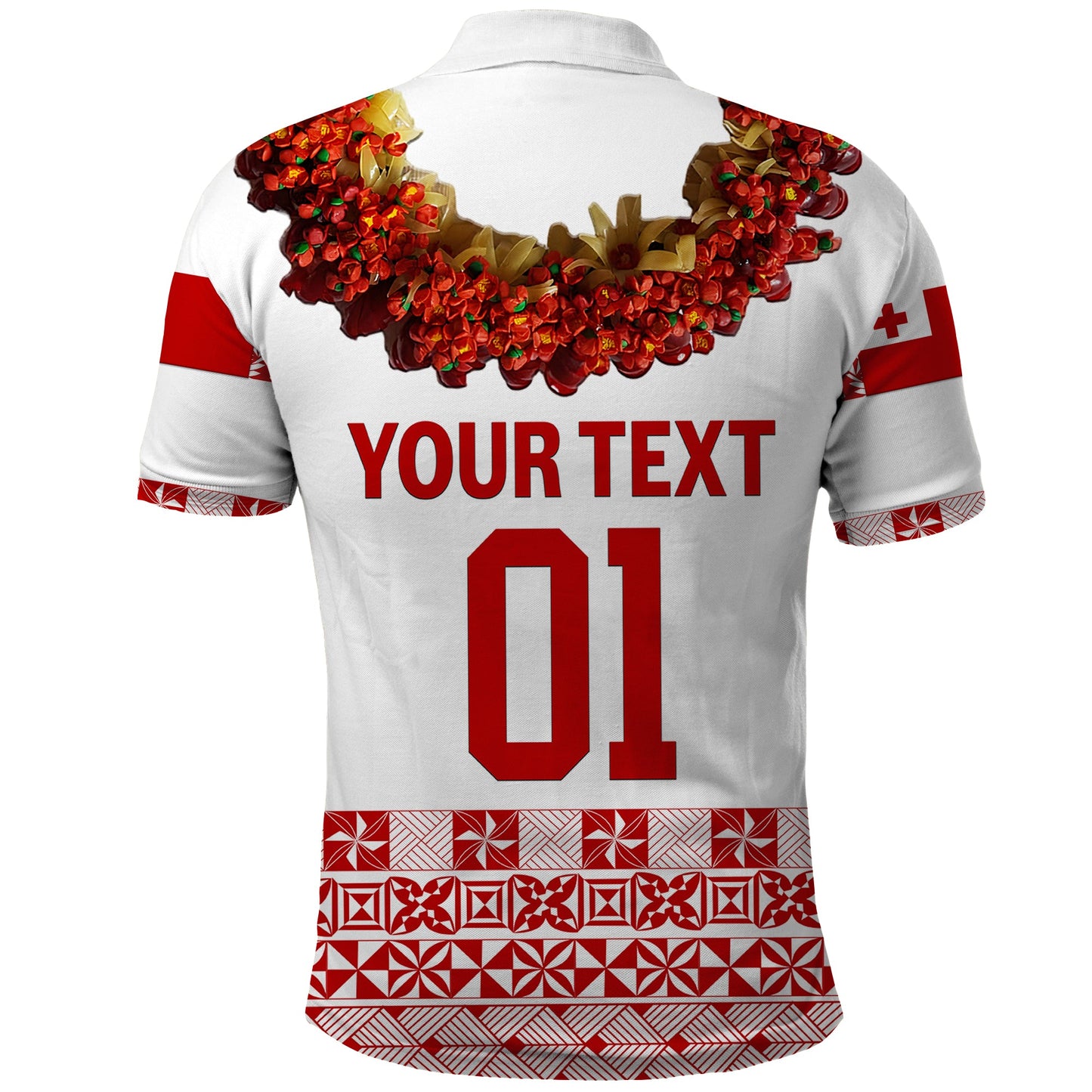 Custom Personalised Tonga Emancipation Day Polo Shirt Independence Day - Fancy Kahoa Heilala Flower - White Red