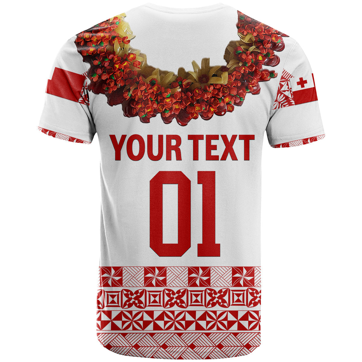 Custom Personalised Tonga Emancipation Day T Shirt Independence Day - Fancy Kahoa Heilala Flower - White Red