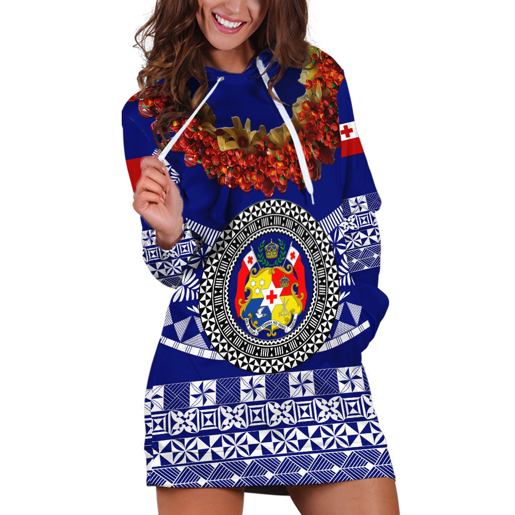 Custom Personalised Tonga Emancipation Day Hoodie Dress Independence Day Fancy Kahoa Heilala Flower Blue