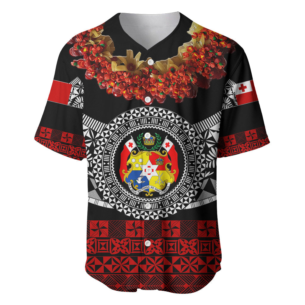 (Custom Personalised) Tonga Emancipation Day Baseball Jersey Independence Day Fancy Kahoa Heilala Flower Black Red