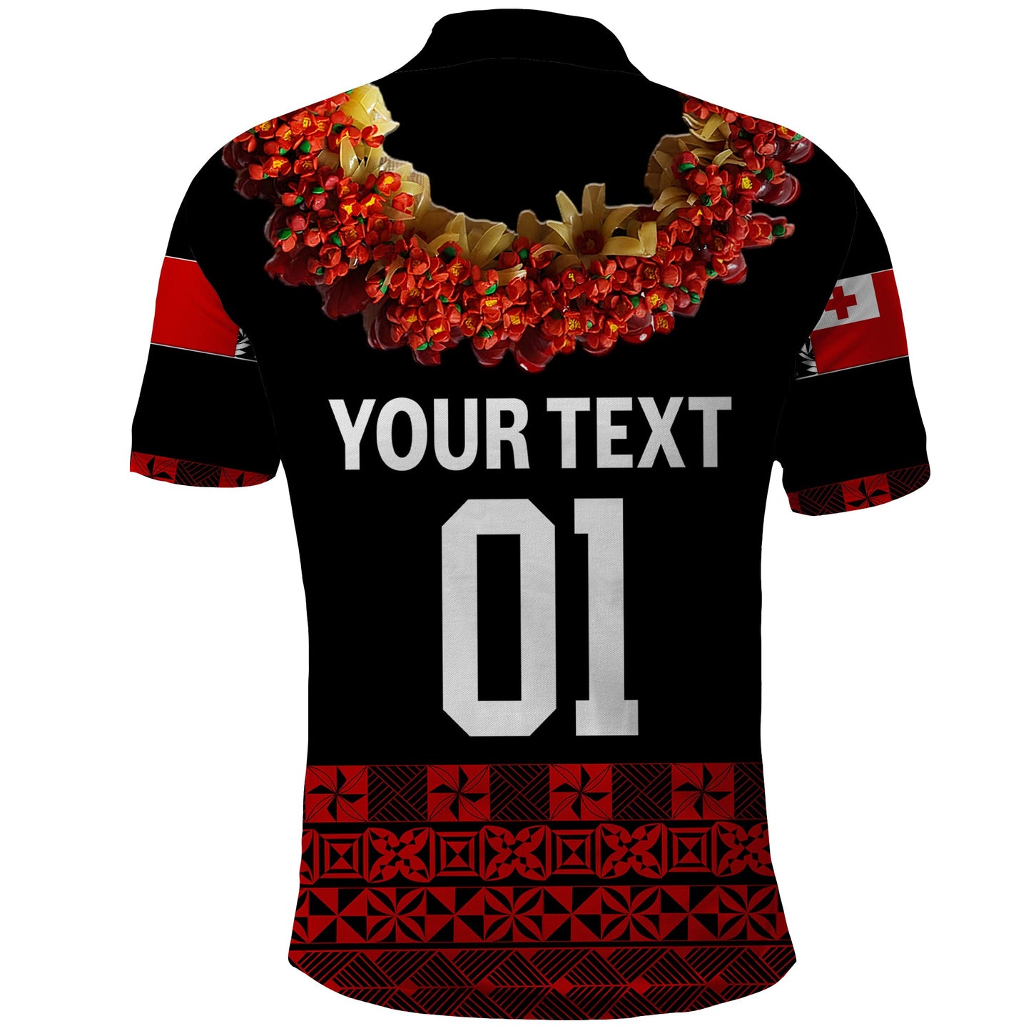 Custom Personalised Tonga Emancipation Day Polo Shirt Independence Day - Fancy Kahoa Heilala Flower - Black Red