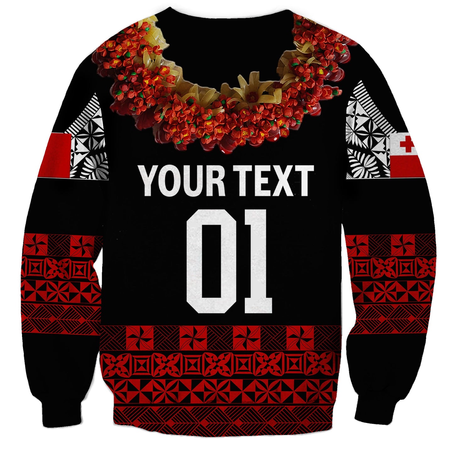 Custom Personalised Tonga Emancipation Day Sweatshirt Independence Day Fancy Kahoa Heilala Flower Black Red
