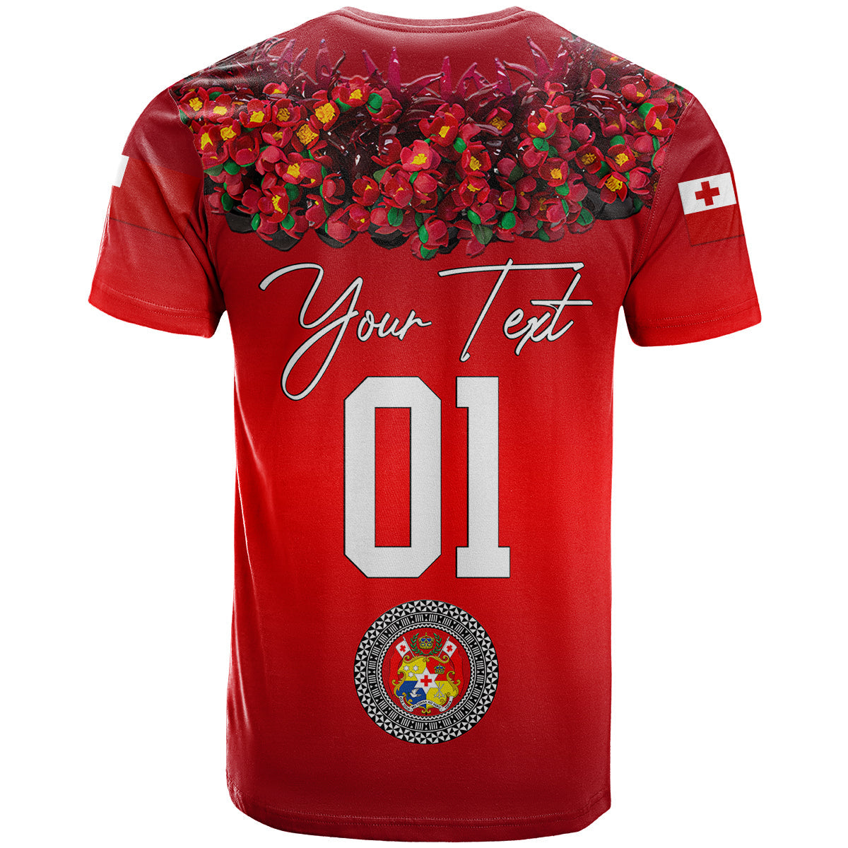 Custom Personalised Tonga Emancipation Day T Shirt Independence Day - Unique Kahoa Heilala Flower - Red