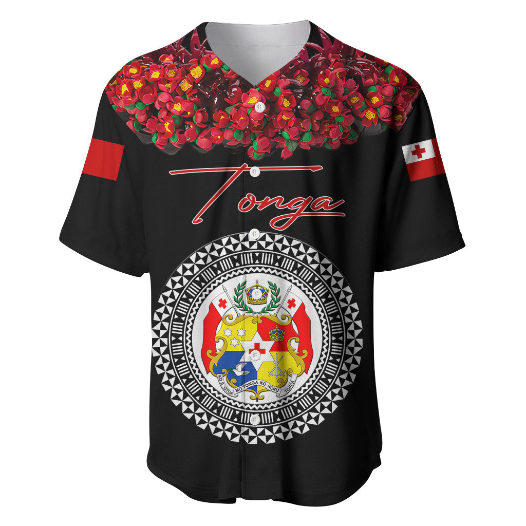 (Custom Personalised) Tonga Emancipation Day Baseball Jersey Independence Day Unique Kahoa Heilala Flower Black