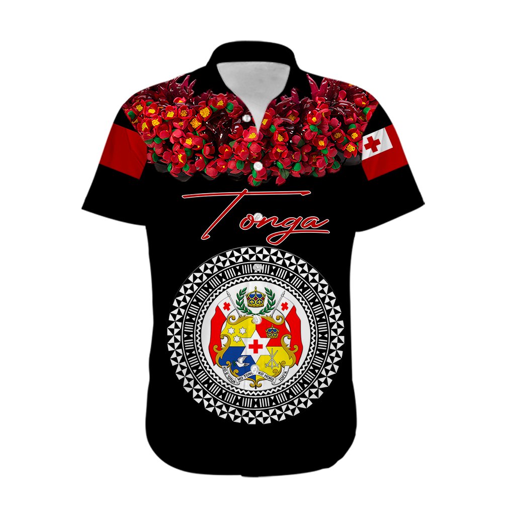Custom Personalised Tonga Emancipation Day Hawaiian Shirt Independence Day - Unique Kahoa Heilala Flower - Black