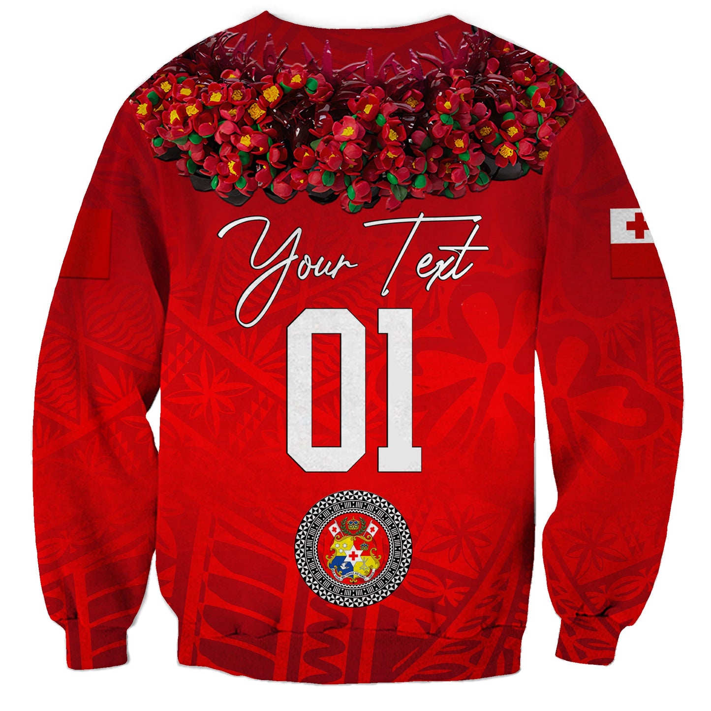 Custom Personalised Tonga Emancipation Day Sweatshirt Independence Day Kupesi Kahoa Heilala Flower Red