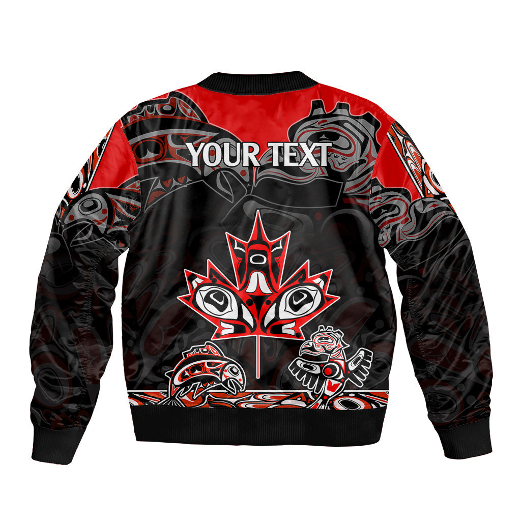 Custom Canada National Aboriginal Day Sleeve Zip Bomber Jacket Indigenous Art Stylization