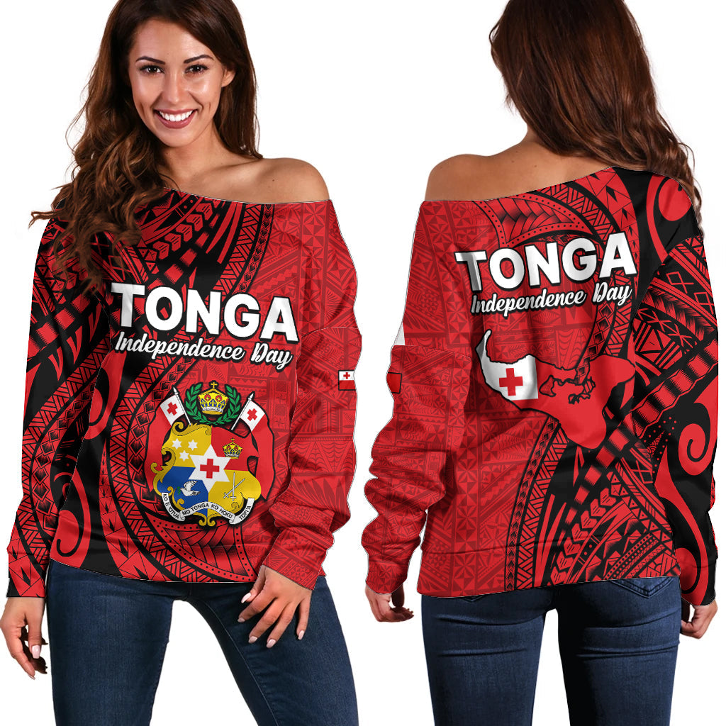 Tonga Independence Anniversary Off Shoulder Sweater Tongan Tribal Pattern Unique Version