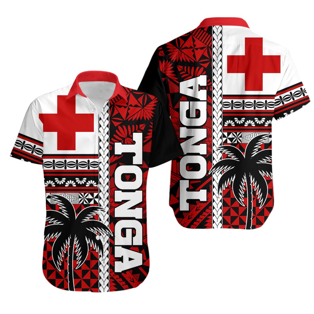 Tonga Kupesi Ngatu Hawaiian Shirt Proud Tonga with Flag and Palm Tree