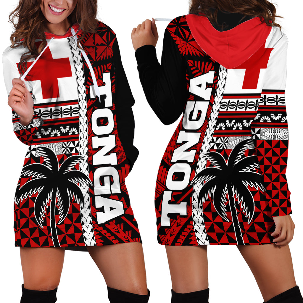 Tonga Kupesi Ngatu Hoodie Dress Proud Tonga with Flag and Palm Tree