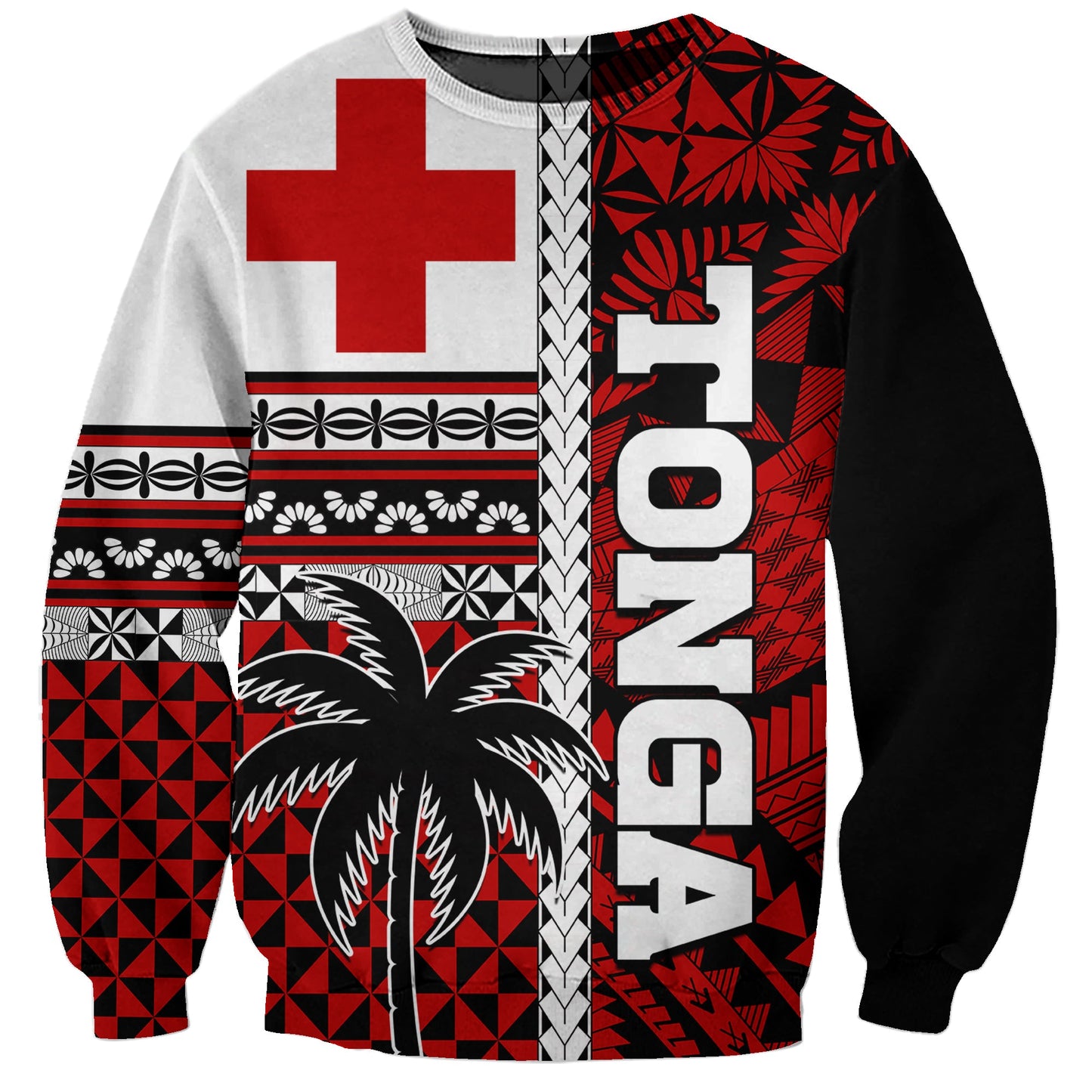Tonga Kupesi Ngatu Sweatshirt Proud Tonga with Flag and Palm Tree