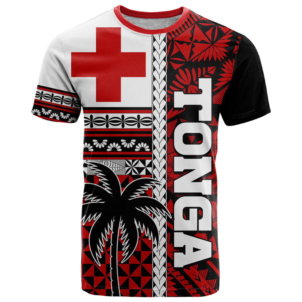 Tonga Kupesi Ngatu T Shirt Proud Tonga with Flag and Palm Tree