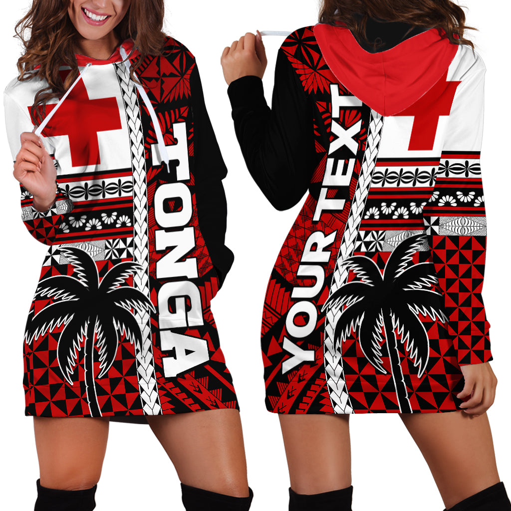 Custom Personalised Tonga Kupesi Ngatu Hoodie Dress Proud Tonga with Flag and Palm Tree