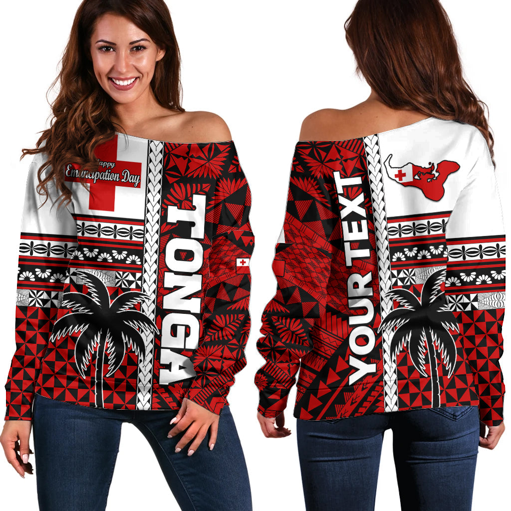 (Custom Personalised) Tonga Independence Day Off Shoulder Sweater Proud Tongan Emancipation with Kupesi Ngatu