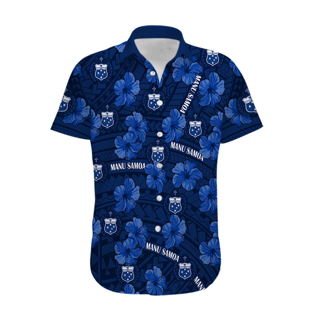 Custom Text And Number Manu Samoa Rugby Hawaiian Shirt Polynesian Style With Hibiscus