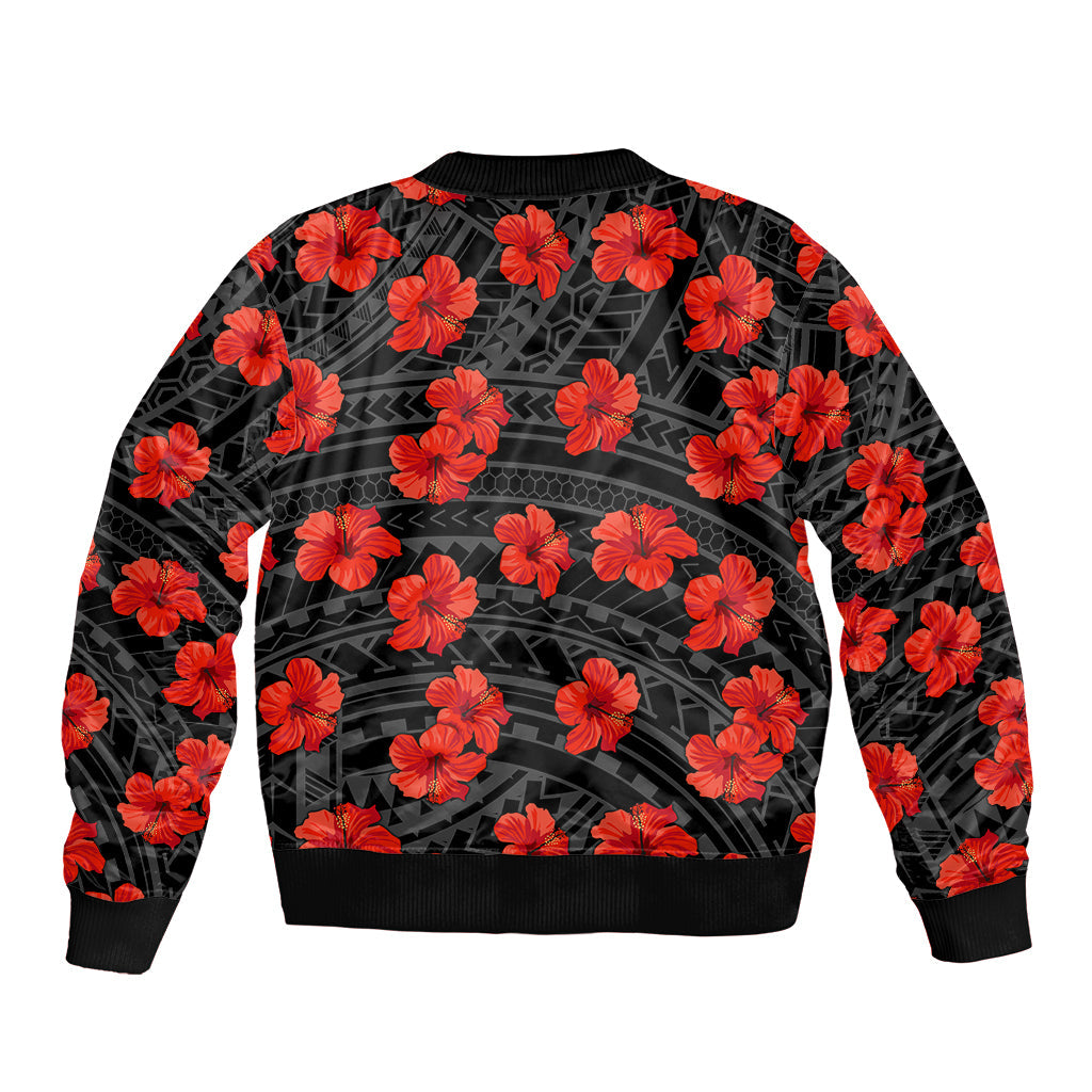 Polynesian Hawaii Style With Hibiscus Bomber Jacket Black