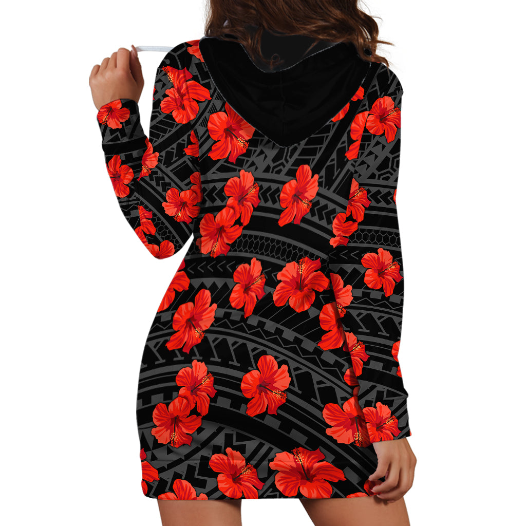 Polynesian Hawaii Style With Hibiscus Hoodie Dress Black