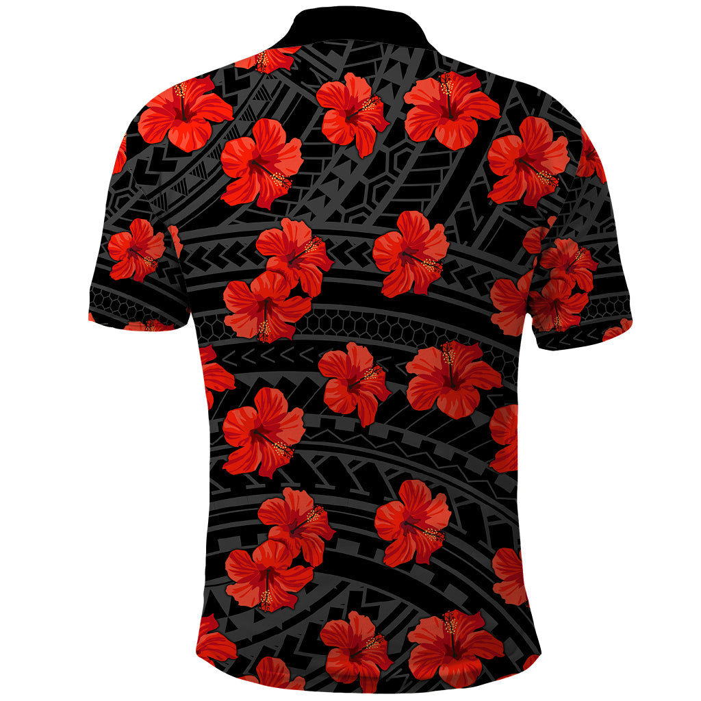 Polynesian Hawaii Style With Hibiscus Polo Shirt Black