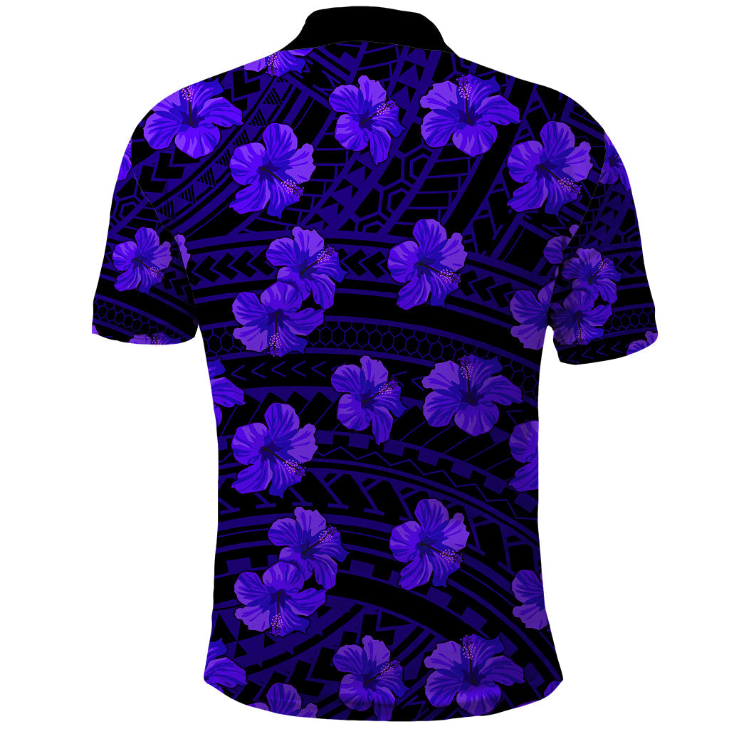 Polynesian Hawaii Style With Hibiscus Polo Shirt Blue
