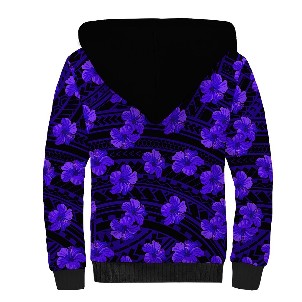 Polynesian Hawaii Style With Hibiscus Sherpa Hoodie Blue