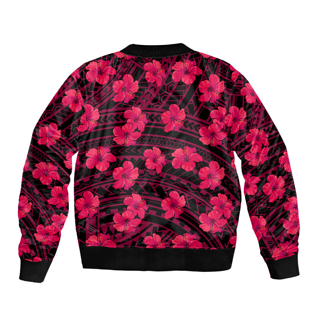 Polynesian Hawaii Style With Hibiscus Bomber Jacket Pink
