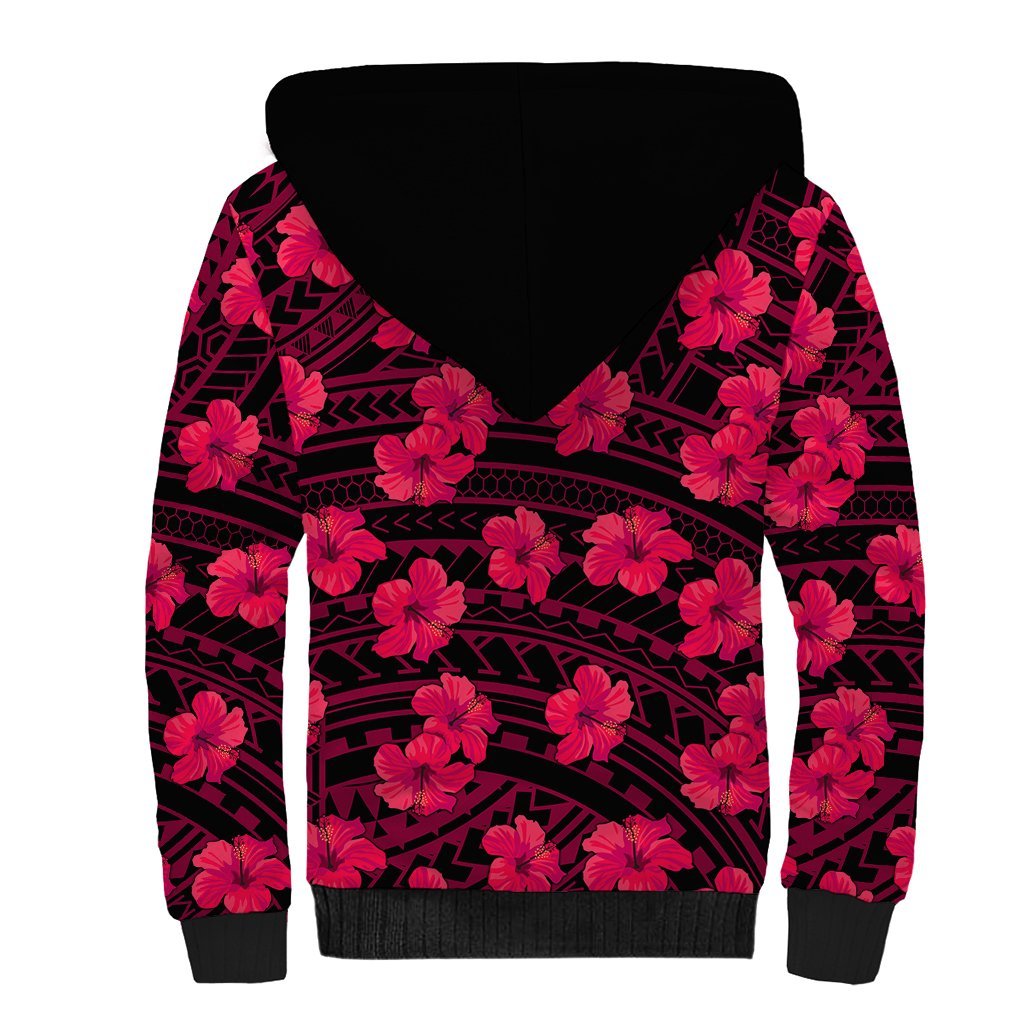 Polynesian Hawaii Style With Hibiscus Sherpa Hoodie Pink